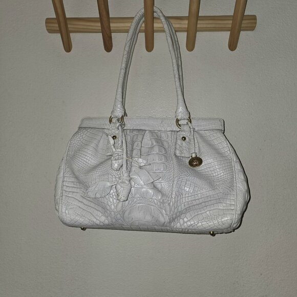 BRAHMIN Eloise Roses Large Shoulder Bag White Croc Leather Purse Vintage Rare - Picture 2 of 16